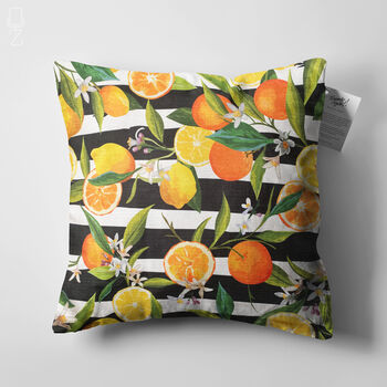 Cushion Cover With Orange And Lemon And Black Striped, 5 of 7