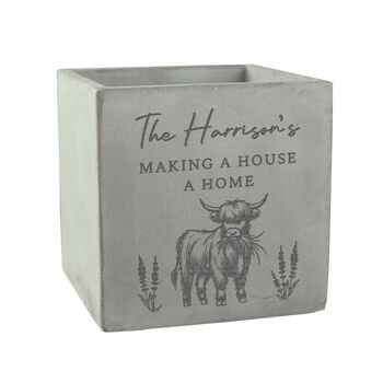 Highland Personalised Cow Concrete Plant Pot, 3 of 3