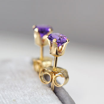 Purple Amethyst Stud Earrings In Silver Or Gold, 6 of 12