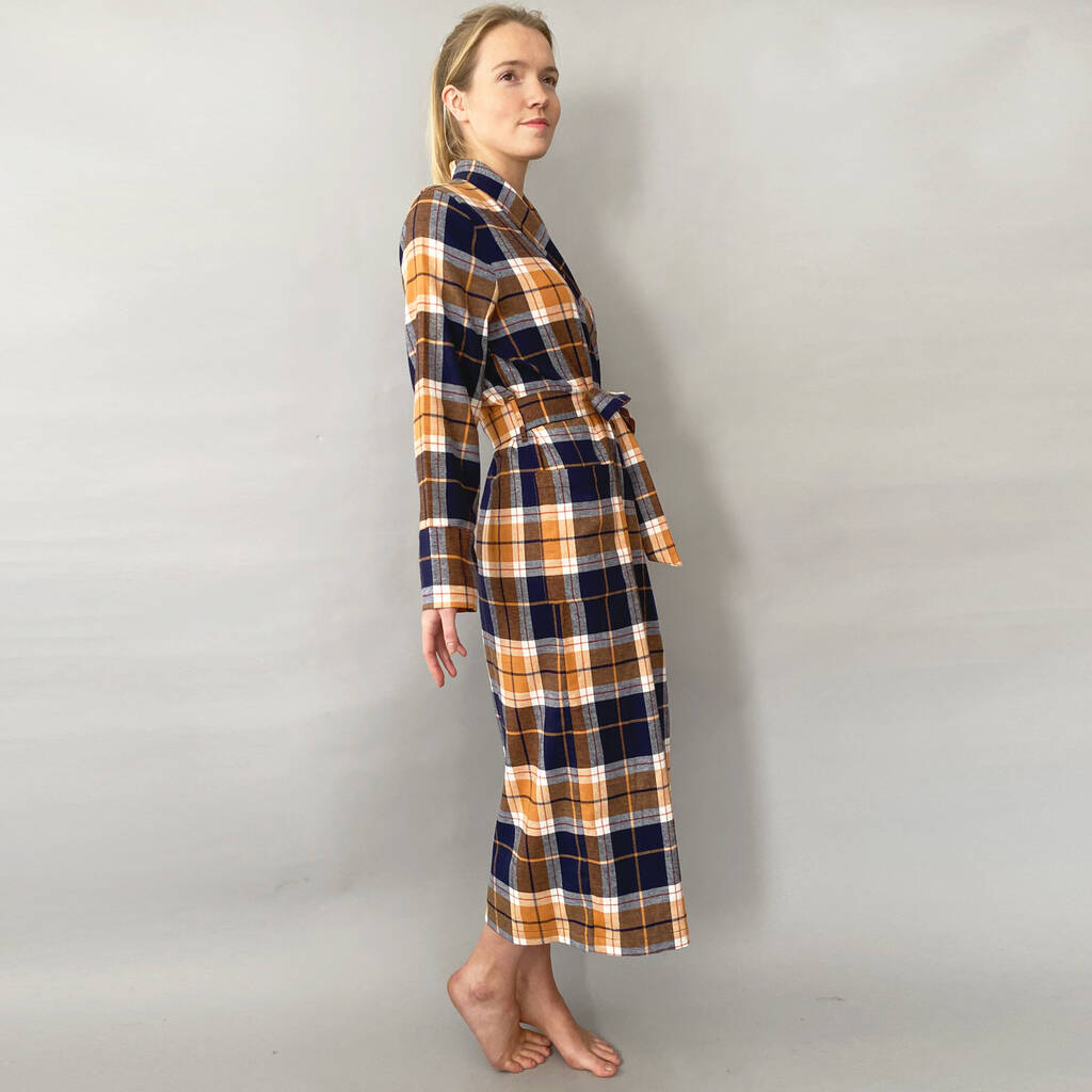 Brushed Cotton Dressing Gown In Blue Orange Check By Caro London | notonthehighstreet.com