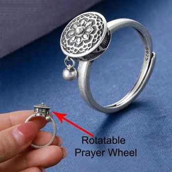 Silver Bronz Adjustable Buddhist Tibetan Spinner Monk Prayer Ring, 5 of 9