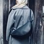 Black Leather Crossbody Sling Bag With Orange Zip, thumbnail 1 of 8