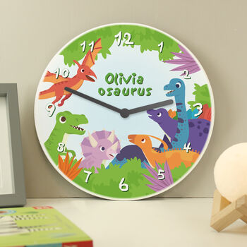 Personalised Dinosaur Wooden Children's Clock, 3 of 4