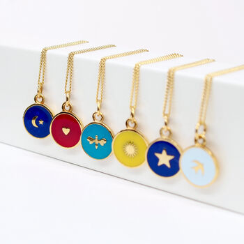 Small Moon And Star Enamel Necklace Gold Vermeil, 5 of 8