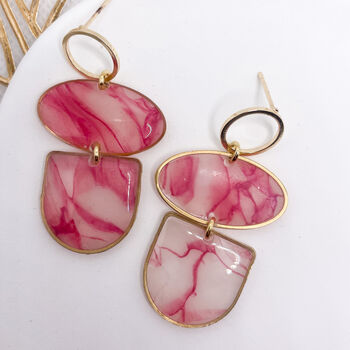 Pink Marble Statement Stud Earrings, Clay And Resin, 4 of 10