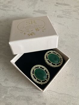 Munira Gold Plated Crystal Stone Stud Earrings Emerald, 3 of 4
