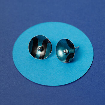 Sparkling Blue Graphic Silver Earrings, 3 of 8