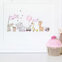 Personalised Pink Animals On Parade Nursery Art Print, thumbnail 1 of 11