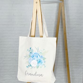 Blue Floral Personalised Tote Bag, 2 of 3