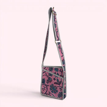 Mini Cross Body Bag | Pink Block Print Floral, 3 of 5