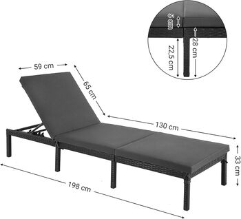 Reclining Sun Lounger With Cushioned Mattress, 2 of 8