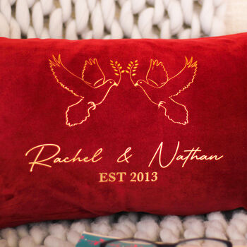 Personalised Doves Couples Velvet Cushion Wedding Gift, 3 of 4