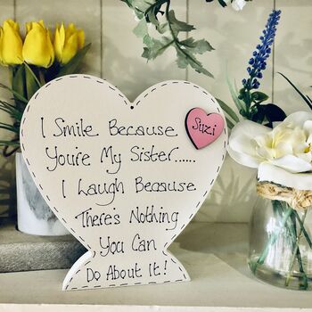 Personalised Sister Funny Wooden Heart, 3 of 5