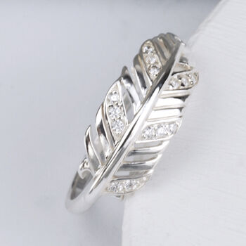 Slender Sterling Silver Sparkle Feather Ring, 4 of 10
