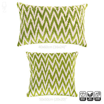 Green Zig Zag Silk Ikat Velvet Cushion Cover 40x60cm, 5 of 6