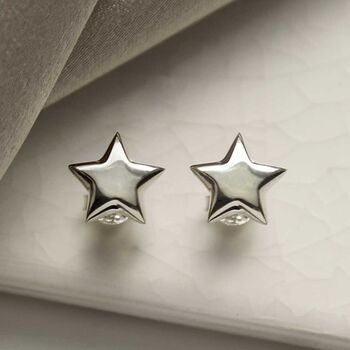 Sterling Silver Polished Star Studs, 4 of 8