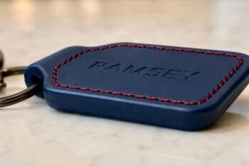 Personalised Dark Blue Hand Stitched Leather Key Fob, 2 of 7