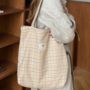 Beige Houndstooth Flannel Large Tote Bag For Women, thumbnail 3 of 9
