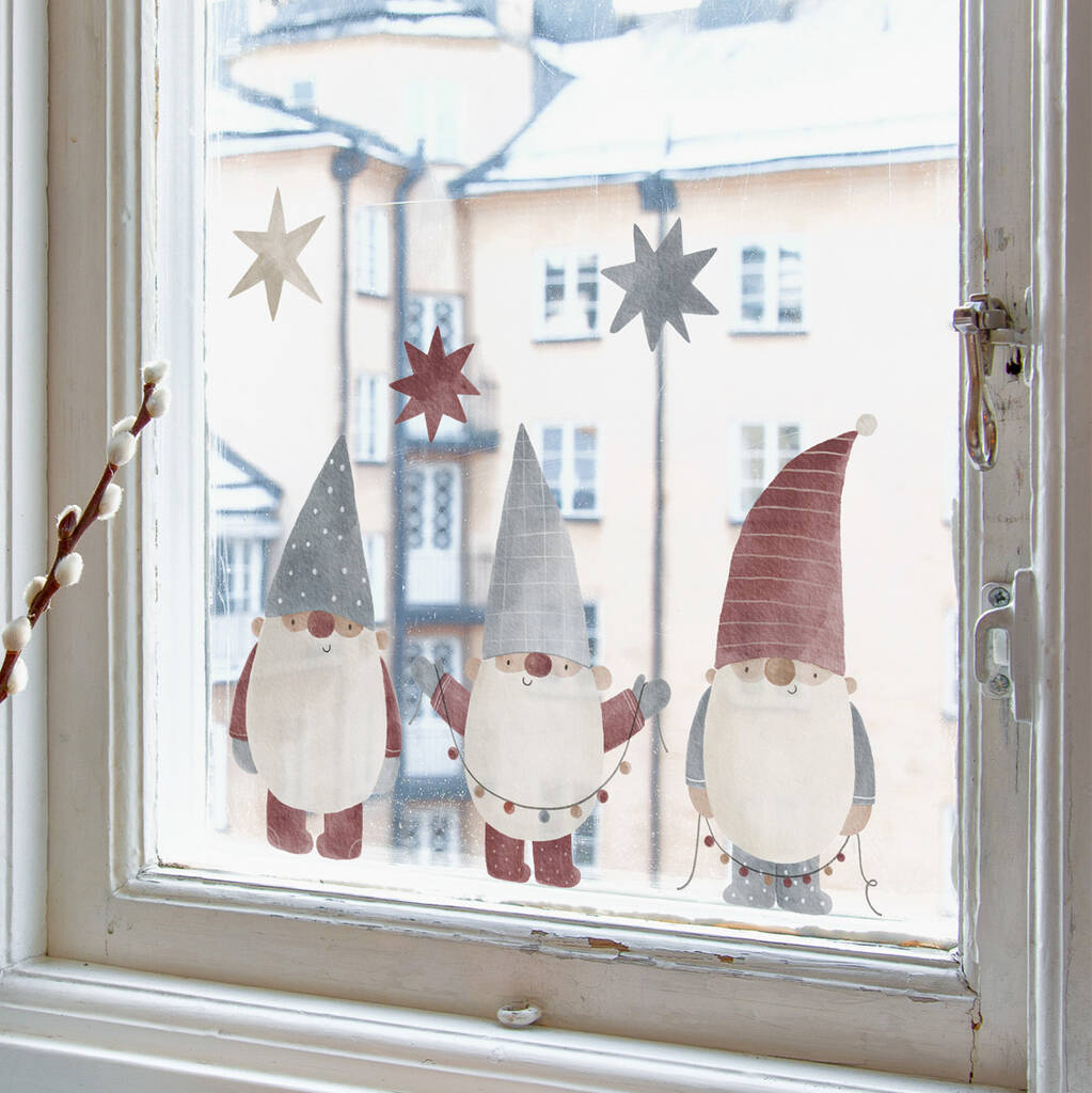 Set Of Three Gnomes Window Clings And Wall Stickers, 1 of 2