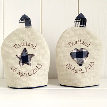 Personalised Sapphire 45th, 65th Anniversary Egg Cosies, 6 of 7