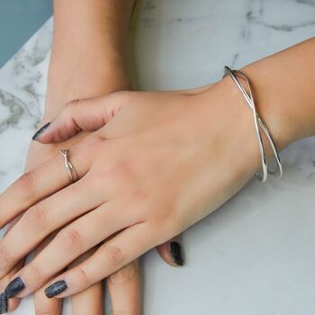 Infinity Twin Band Sterling Silver Bangle, 4 of 6