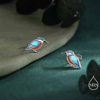 Sterling Silver Kingfisher Stud Earrings, 4 of 11
