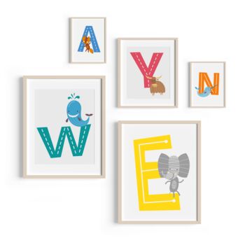 Kids Animal Alphabet Initial Art Print, 5 of 11