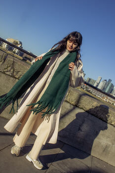 Dark Green Colour Block Warm Wrap Scarf, 4 of 9