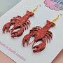 Handmade Small Red Glitter Lobster Earrings, thumbnail 4 of 4
