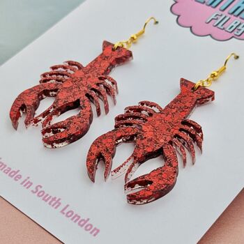 Handmade Small Red Glitter Lobster Earrings, 4 of 4