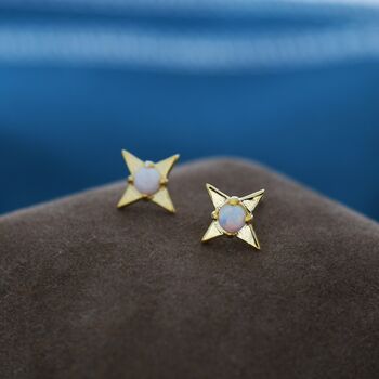 White Opal Star Stud Earrings In Sterling Silver, 2 of 12