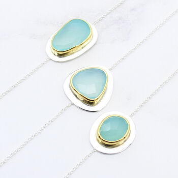 Aqua Chalcedony Gemstone Sterling Silver Bracelet, 3 of 6