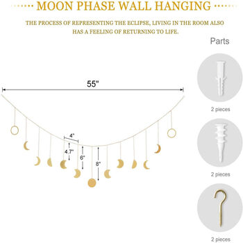Moon Phase Garland With Chains Boho Wall Hanging, 6 of 12