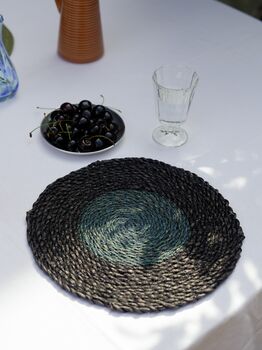 Seagrass Placemats Set Of Two Black/Blue, 4 of 6