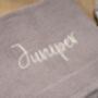 Personalised Knitted Baby Blanket In Dusty Lilac, thumbnail 4 of 4