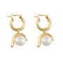 Chunky 14 K Gold Plated Silver Pearl Hoops Earrings, thumbnail 2 of 8