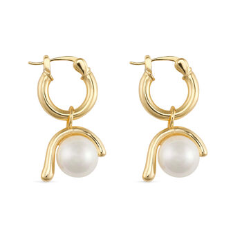 Chunky 14 K Gold Plated Silver Pearl Hoops Earrings, 2 of 8