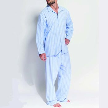 Men's Pyjamas Blue And White Striped Flannel, 3 of 4