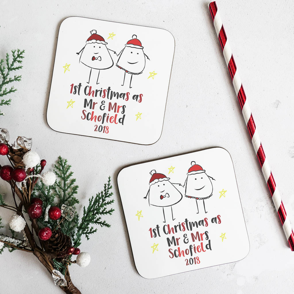 personalised 1st christmas as mr and mrs coaster set f by parsy card co