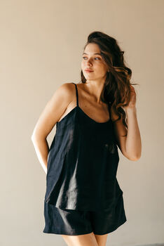 Black Linen Pyjamas | Cami And Shorts Set, 9 of 12