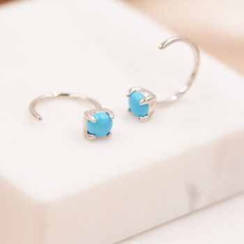 Sterling Silver Genuine Turquoise Threader Hoop Earrings, 4 of 12