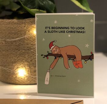 Punny Sloth Christmas Card, 2 of 4