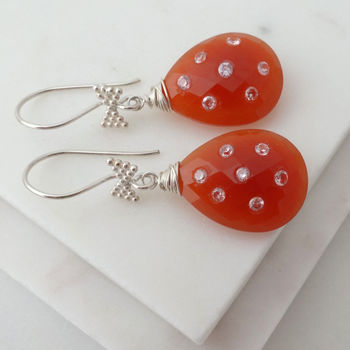 Carnelian And Pink Sapphire Earrings In Sterling Silver, 2 of 4