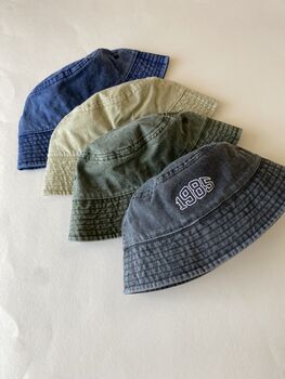 Personalised Varsity Year Vintage Denim Bucket Hat, 4 of 6