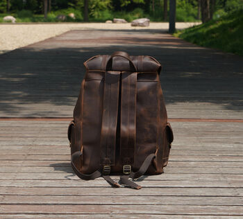 Military Style Genuine Leather Backpack In Worn Brown, 3 of 12