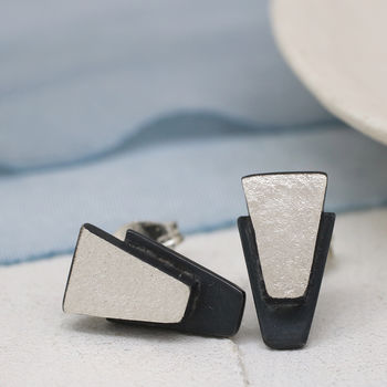 Geometric Earrings. Art Deco Black Studs, 9 of 9