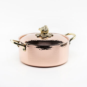 Hammered Copper Casserole Dish – Solid Copper Cookware With Brass Lid, 2 of 6
