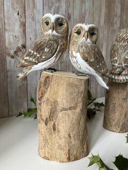 Pair Hand Painted Lovers Friends Wooden Owls Balinese Craft Ornament Figurine Gift, 5 of 9