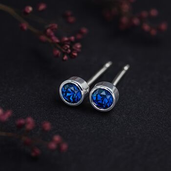 Sterling Silver September Sapphire Birthstone Stud Earrings, 4 of 5