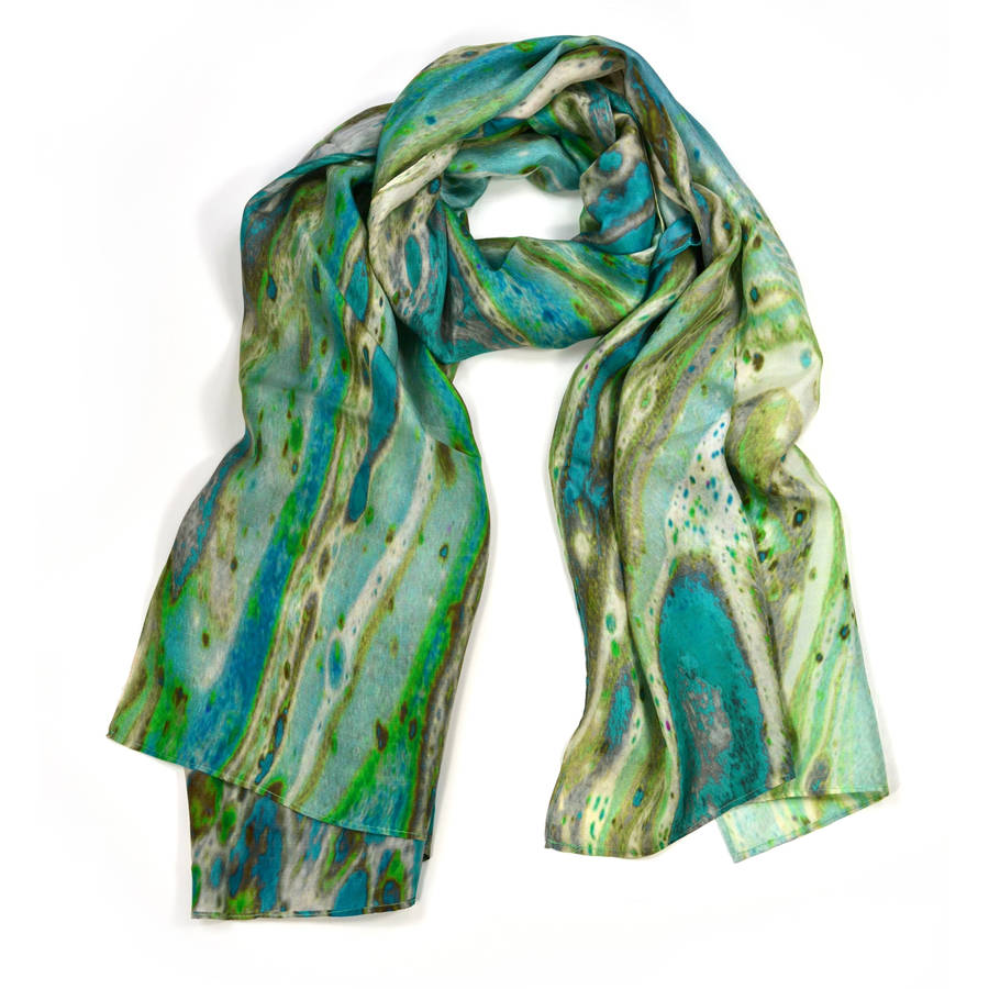 Chalcedony Aqua Marble Print Silk Scarf By Edition de Luxe ...